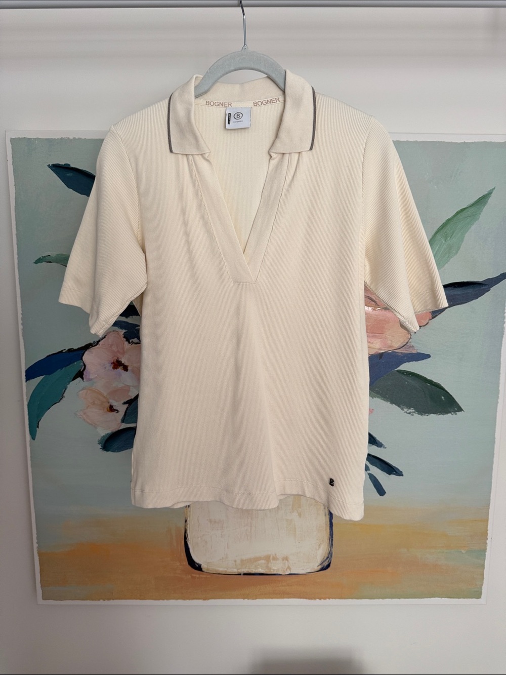 Bogner ribbed, V-neck knit shirt with collar